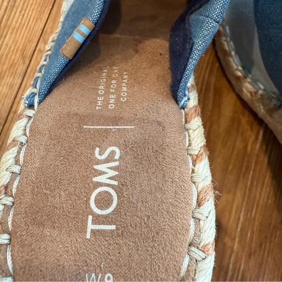 Toms Monica Mule Womens Blue Canvas Slip On 4” Heel Espadrille Wedges 9 NEW - Picture 8 of 12